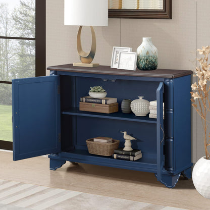 40" Navy Blue Pine Console Table with Storage Shelves for Living Room