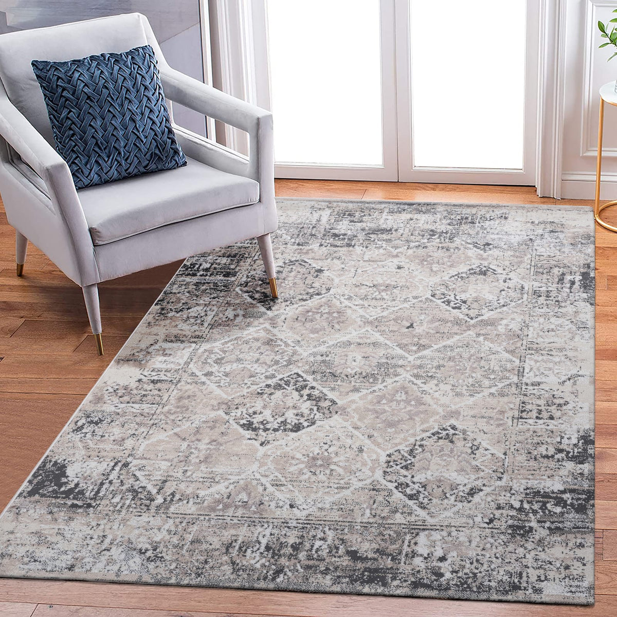 9' x 10' Cream Polyester Area Rug - Stain Resistant