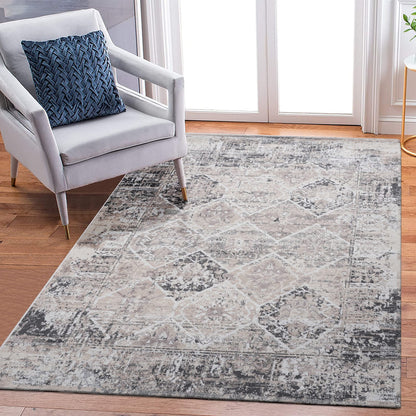 9' x 10' Cream Polyester Area Rug - Stain Resistant