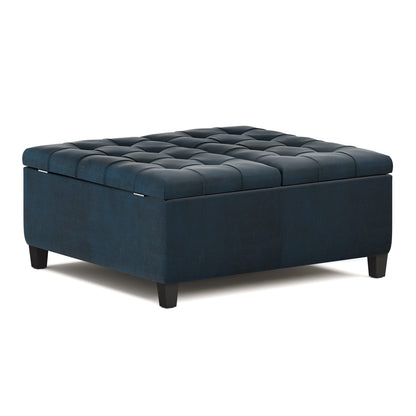 36" Blue Faux Leather Storage Ottoman - Lift Top Coffee Table for Living Room
