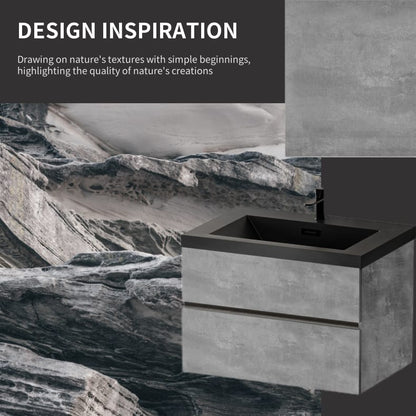 30 Inch Grey Floating Bathroom Vanity with Quartz Sand Sink