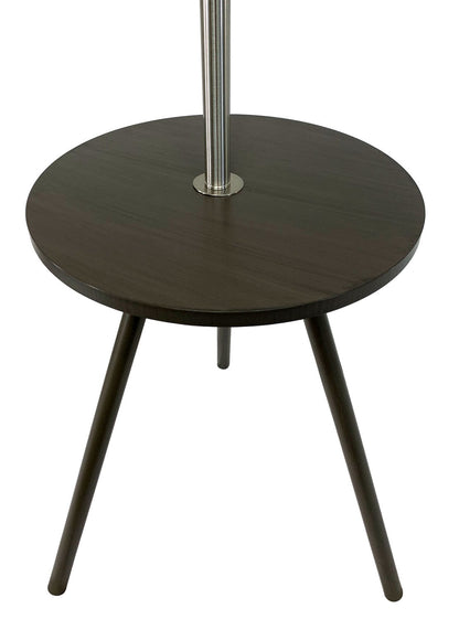 57" Round Sofa Side Table w/ Lamp and Power Station - Espresso Metal