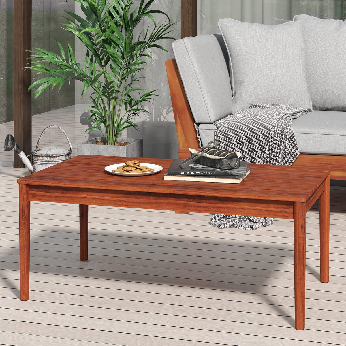 Rustic Mahogany Acacia Wood Outdoor Coffee Table for Garden Patio