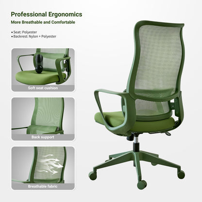 Green Ergonomic Office Chair - Adjustable Lumbar Support, Mesh Back for Home Office