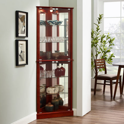 Cherry Mirrored Corner Curio Cabinet - 72" Display Cabinet