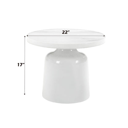 Zaid Engineering Marble & White High Gloss End Table - 22" Round