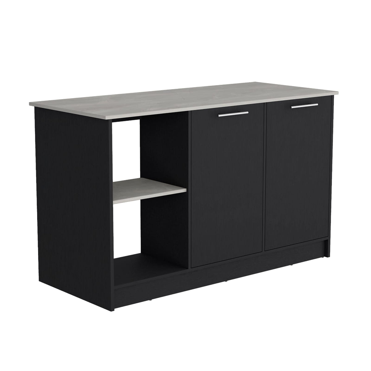Modern Black Ivory Kitchen Island with Double Door Storage