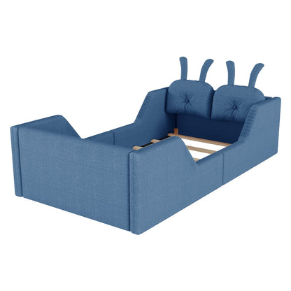 Twin Size Teddy Upholstered Bed with Rabbit Cushions