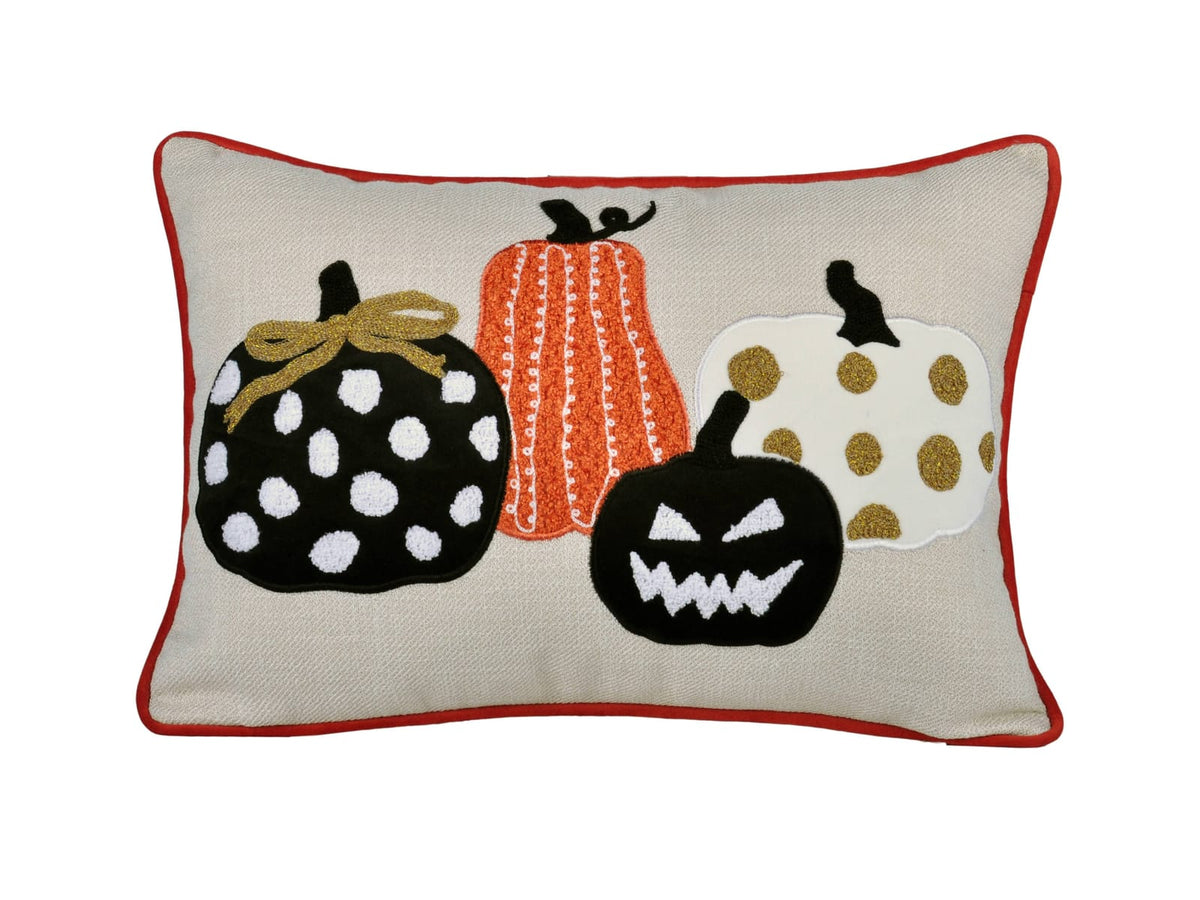 Whimsical Pumpkin Embroidered Throw Pillow for Halloween Decor