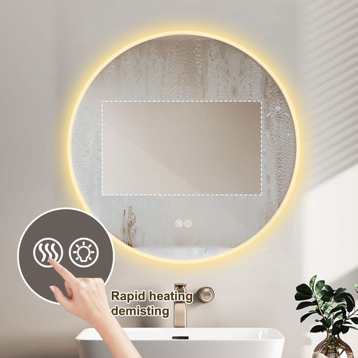 Silver LED Bathroom Mirror - 23.6" Wall Mounted Vanity Mirror with Defog