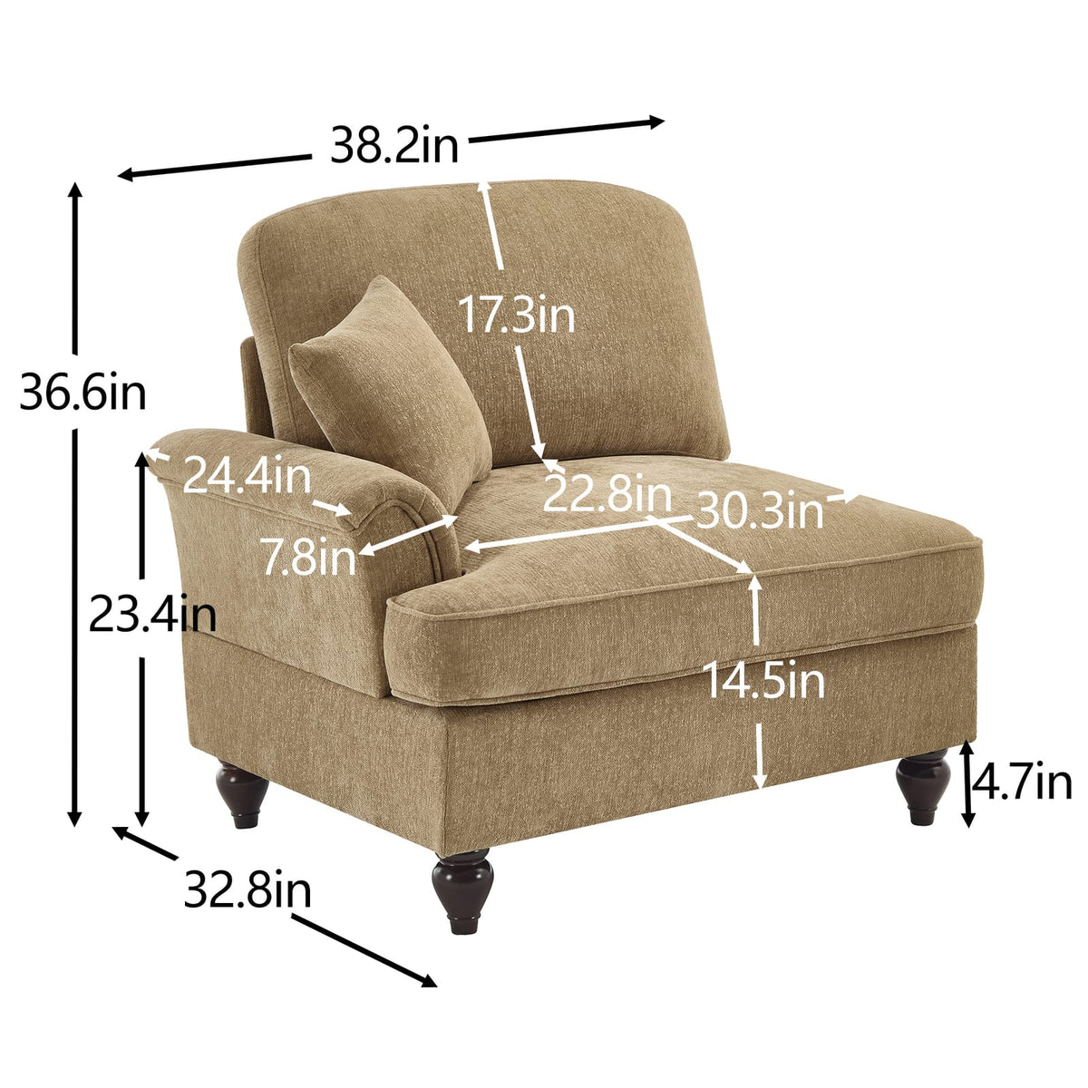 Light Coffee Chenille Sofa - 1 Seat for Living Room
