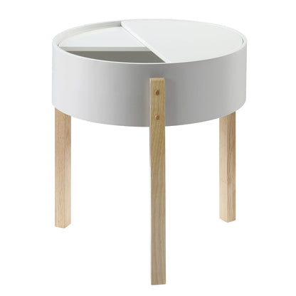 Round White Pine End Table with Storage
