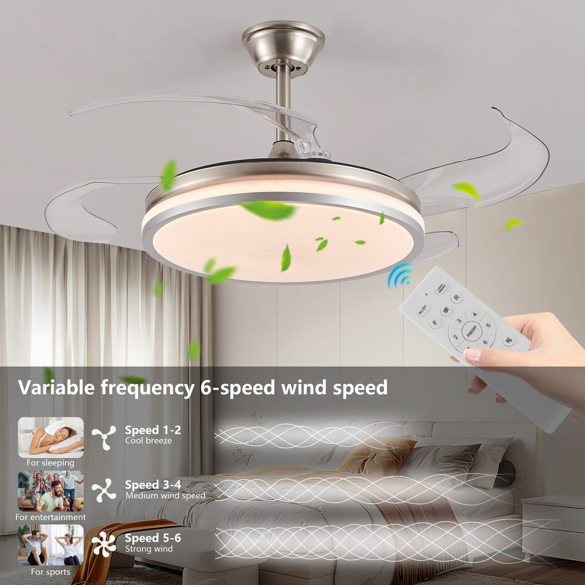 42 Inch LED Ceiling Fan with Remote - Chrome Iron