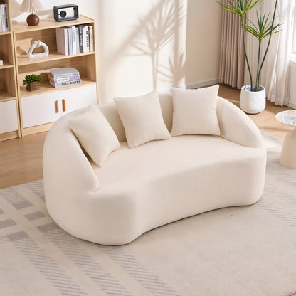 Off White Chenille Loveseat - Compact Sofa with Foam & Pillows for Living Room