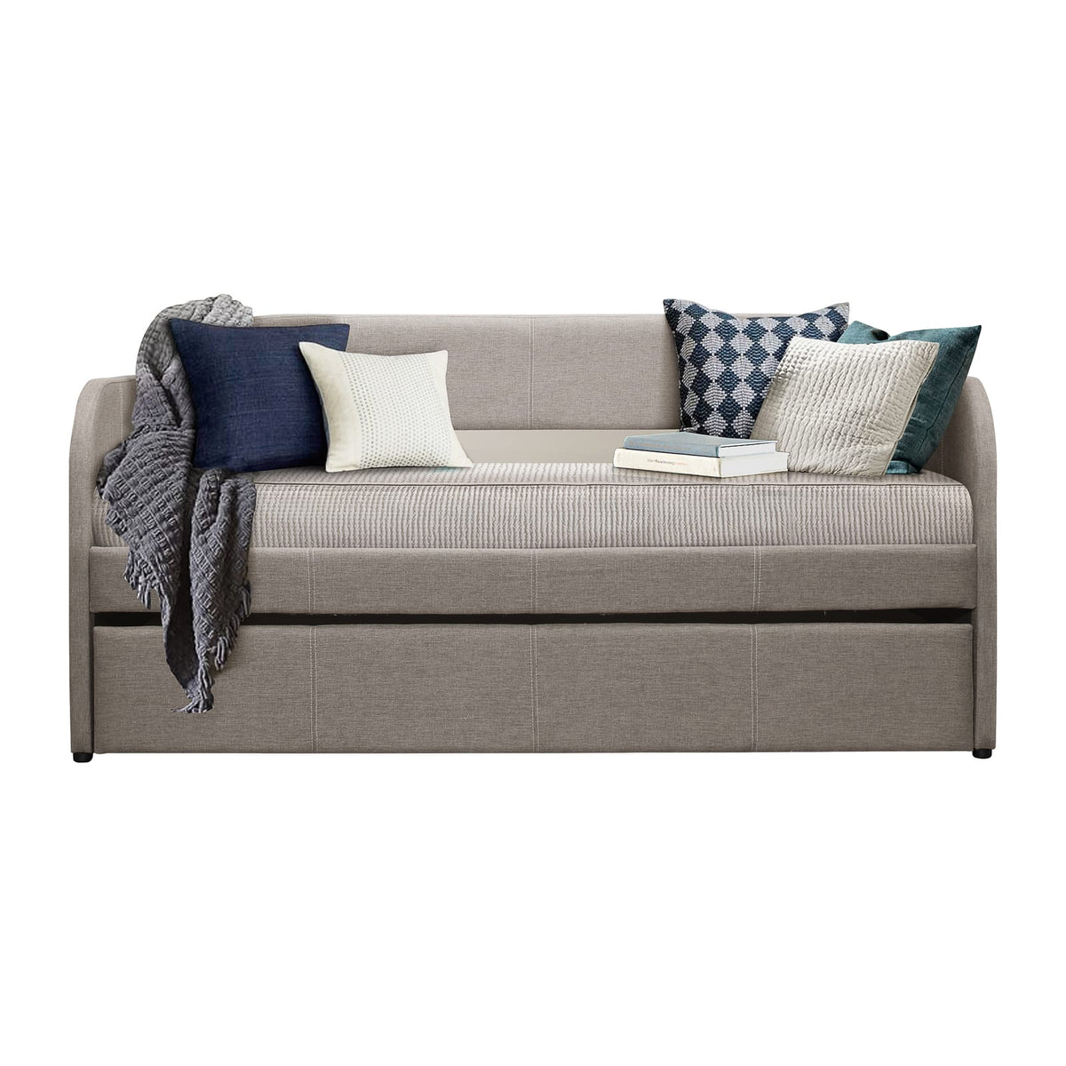 Gray Twin Daybed with Trundle Bed - Contemporary Sofa Bed for Living Room
