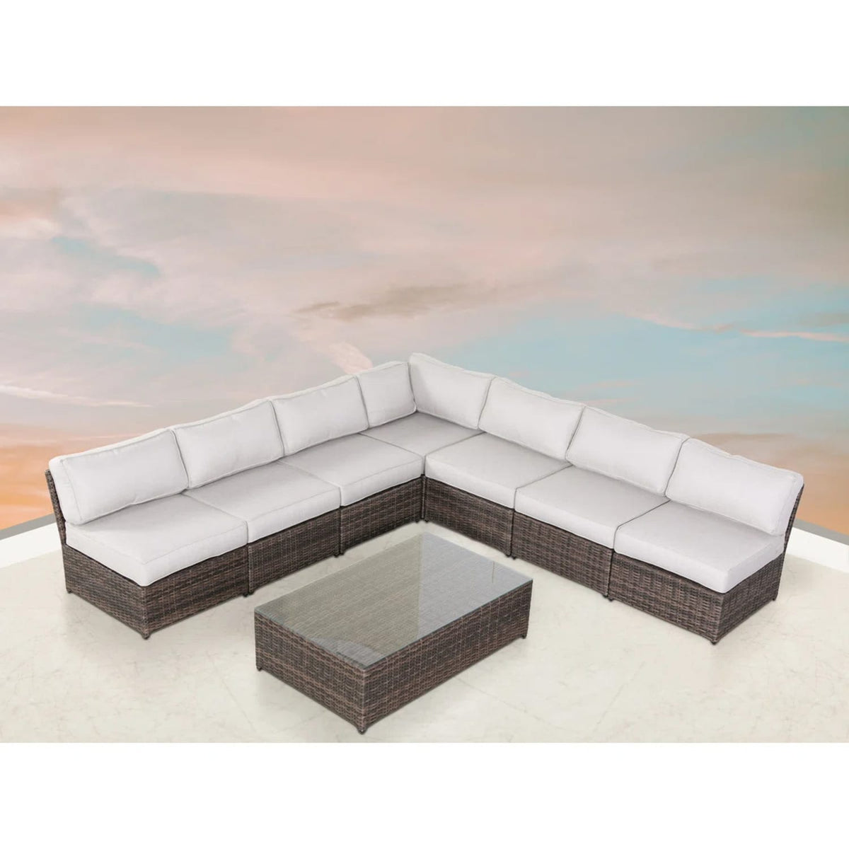 Brown Wicker Patio Furniture Set 8 Piece Outdoor Seating