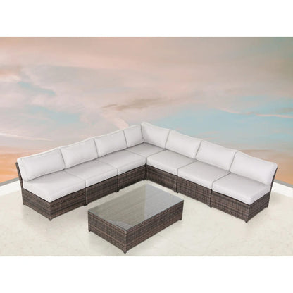 Brown Wicker Patio Furniture Set 8 Piece Outdoor Seating