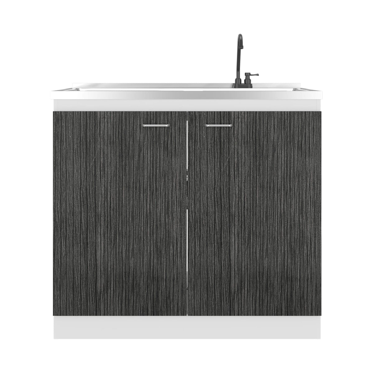Grey White Kitchen Sink Cabinet with Faucet Storage