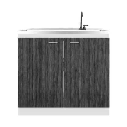 Grey White Kitchen Sink Cabinet with Faucet Storage