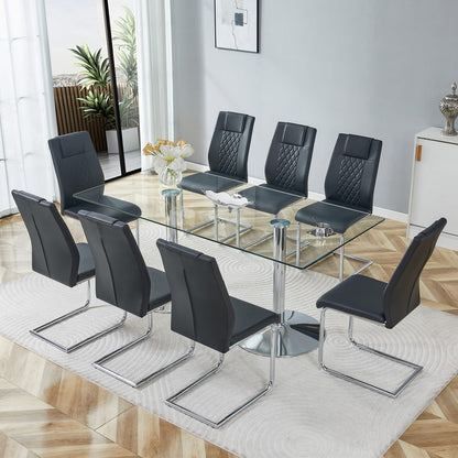 8 Seater Glass Dining Table Set with Modern PU Leather Chairs