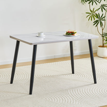 White Black Dining Table 4-6 People Round Tempered Glass Top