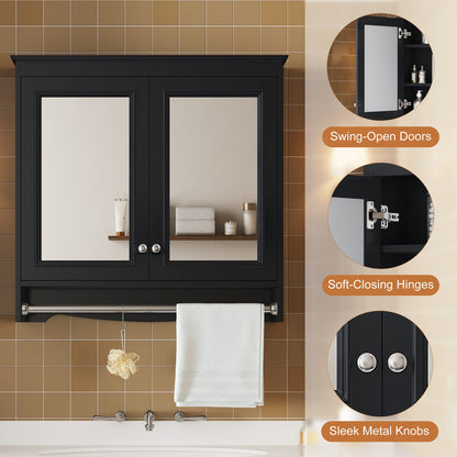 Black Bathroom Storage Cabinet with Mirror - 30 Inch Wall Mounted