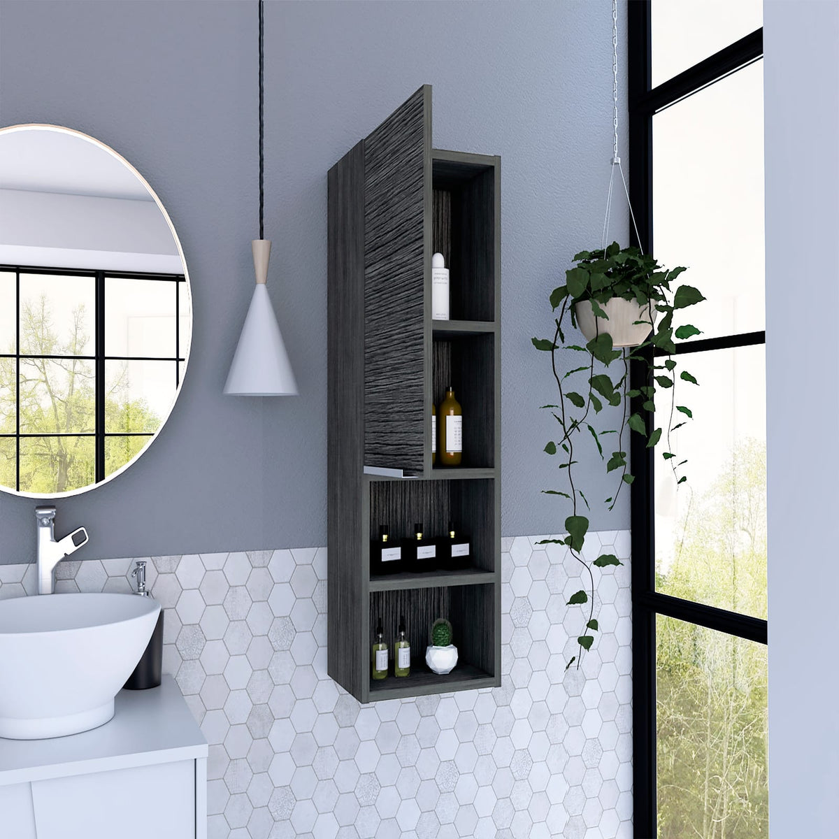 32 inch gray medicine cabinet for bathroom storage and organization