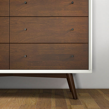 6-Drawer Mid Century Modern Dresser - Dark Brown White
