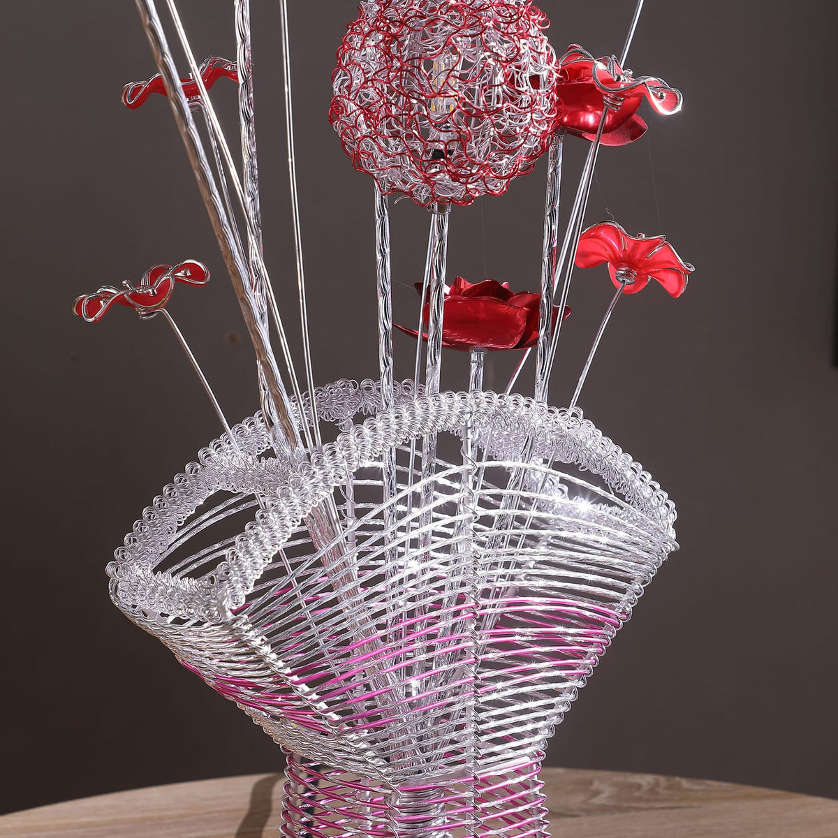 Aluminum 4 Red Roses Floral Vase Table Lamp - Multicolor