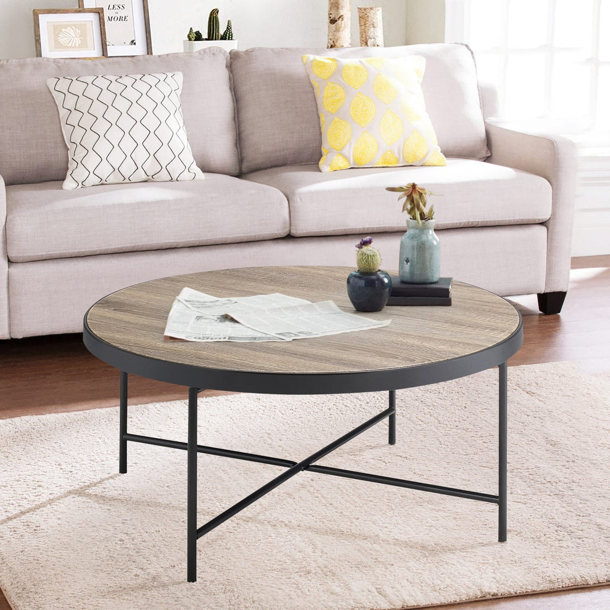 Weathered Grey Oak & Black Coffee Table - Industrial Style