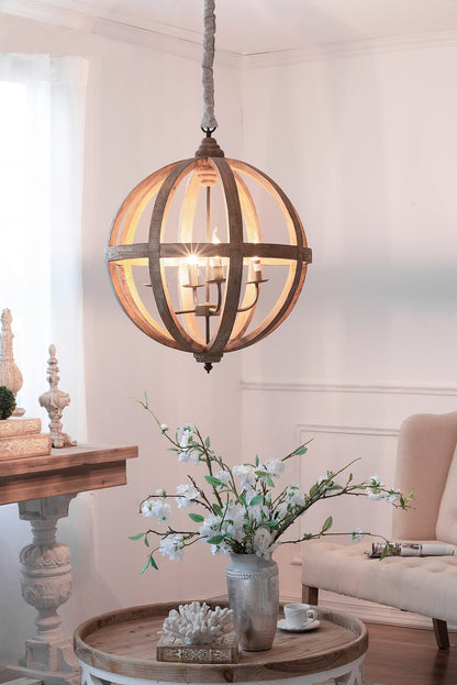 Brown Wood Chandelier - 4 Light Fixture for Kitchen Dining Room