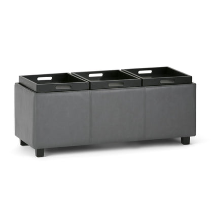 Dark Gray Faux Leather Storage Ottoman - 41.7" Wide
