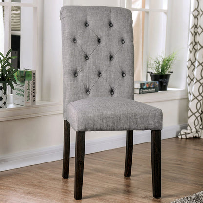 Antique Black Wood Fabric Dining Chairs Set for Dining Room