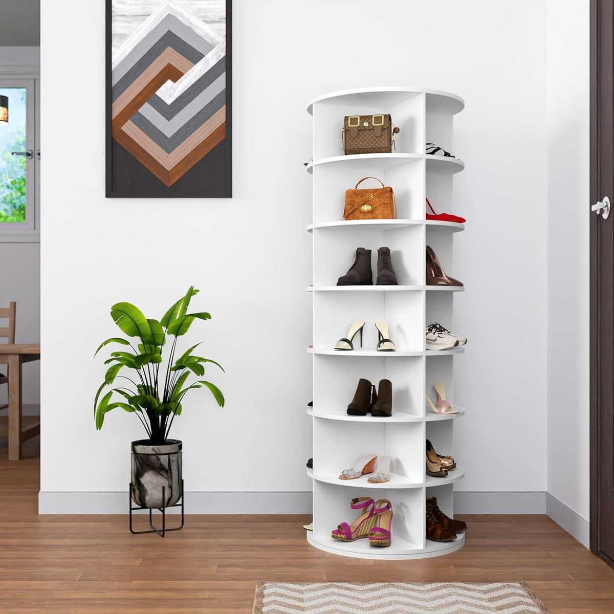 7 Tier Rotating Shoe Rack White PVC Display Tower