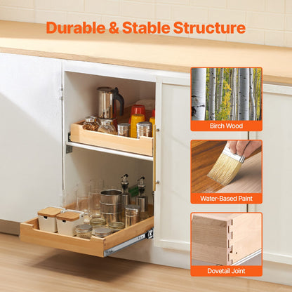 Pull Out Cabinet Organizer - Wood Soft Close Slide Shelf Drawer 17"