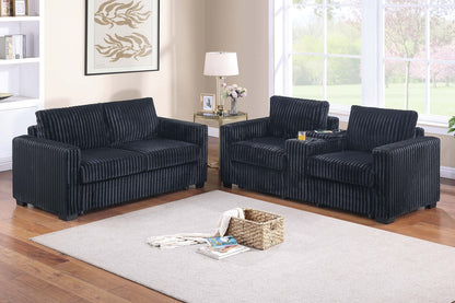 Modern Corduroy Sofa Set - 2-Piece Loveseat & Sofa Black for Living Room