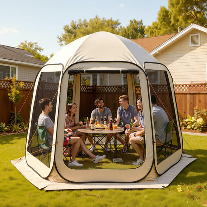Screen House Tent 10x9.2 Beige - Pop Up Canopy for Backyard