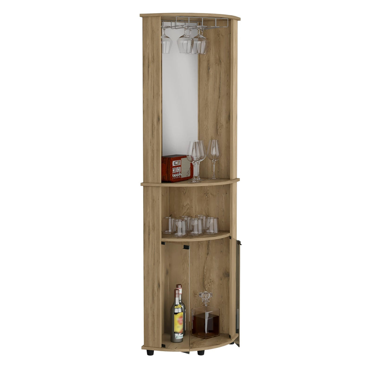 Natural Walnut Particle Board Bar Cabinet with Glass Doors for Living Room