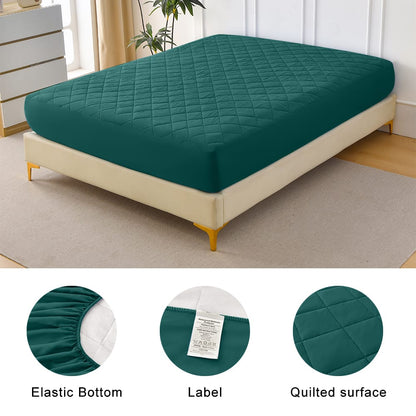 Diamond-Patterned Waterproof Quilted Fitted Sheet, Green, King Size
