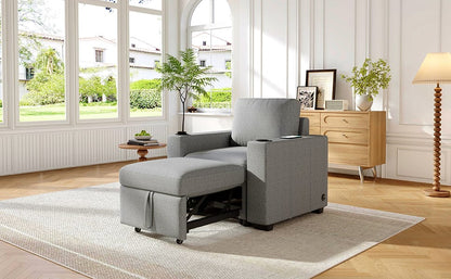 Gray Chenille Sofa Bed - 35.4" Pull Out Sofa Couch for Living Room