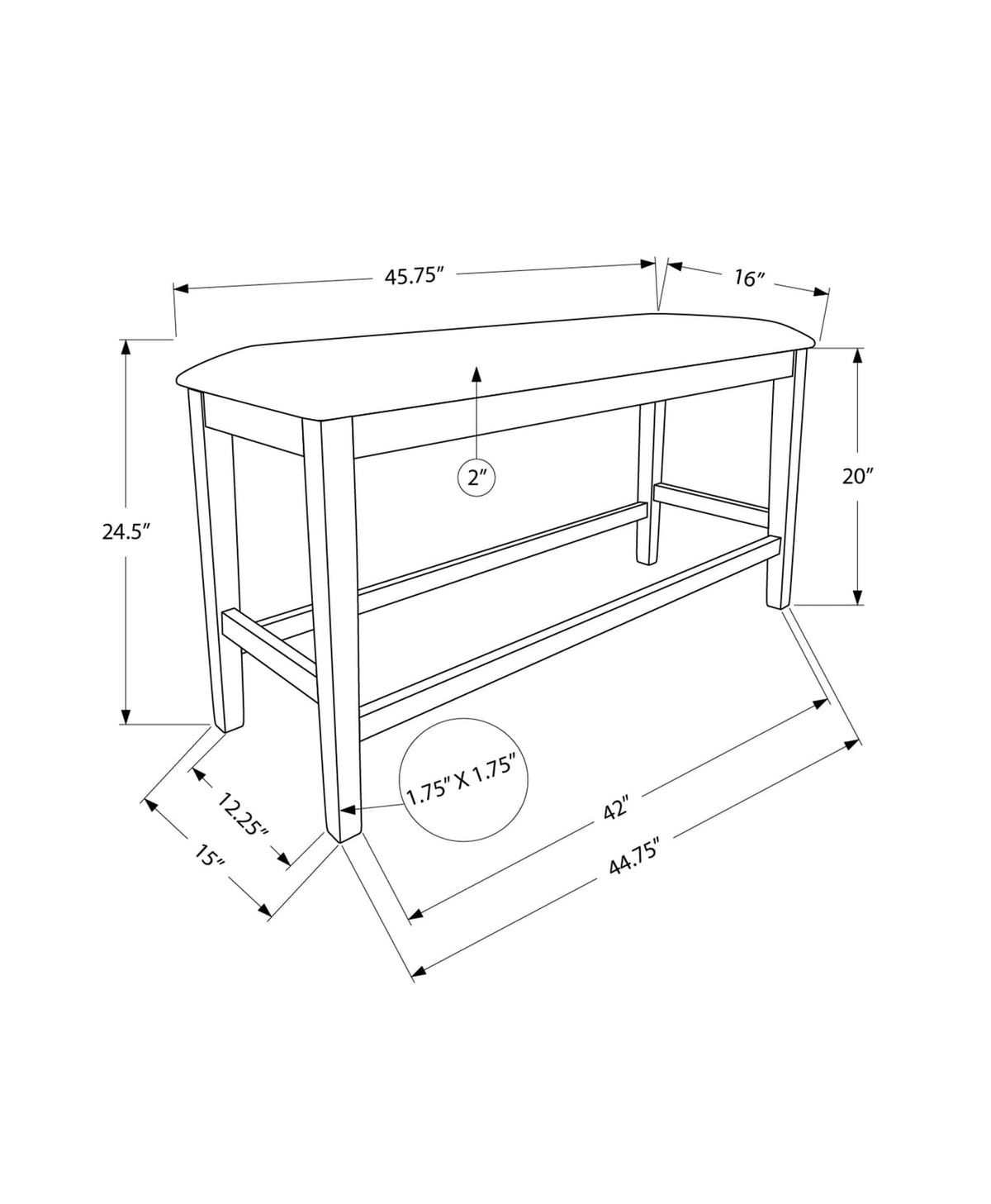 Grey Upholstered Bench - 42" Dining Room Accent