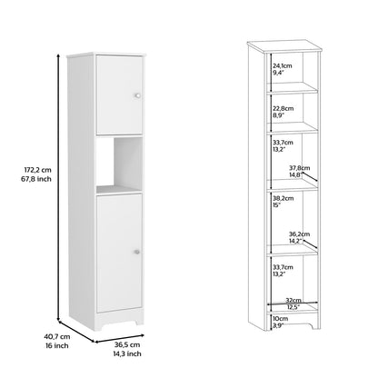 68" White Storage Cabinet with Two Doors & Shelves for Living Room
