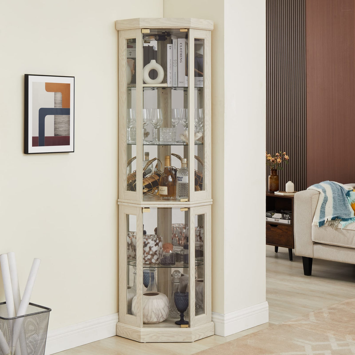 White Corner Curio Cabinet - Display Case for Living Room