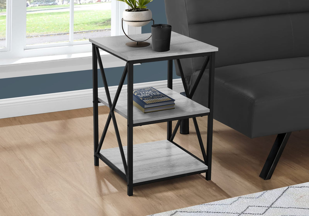 3-Tier Grey Accent Table - Metal & Storage