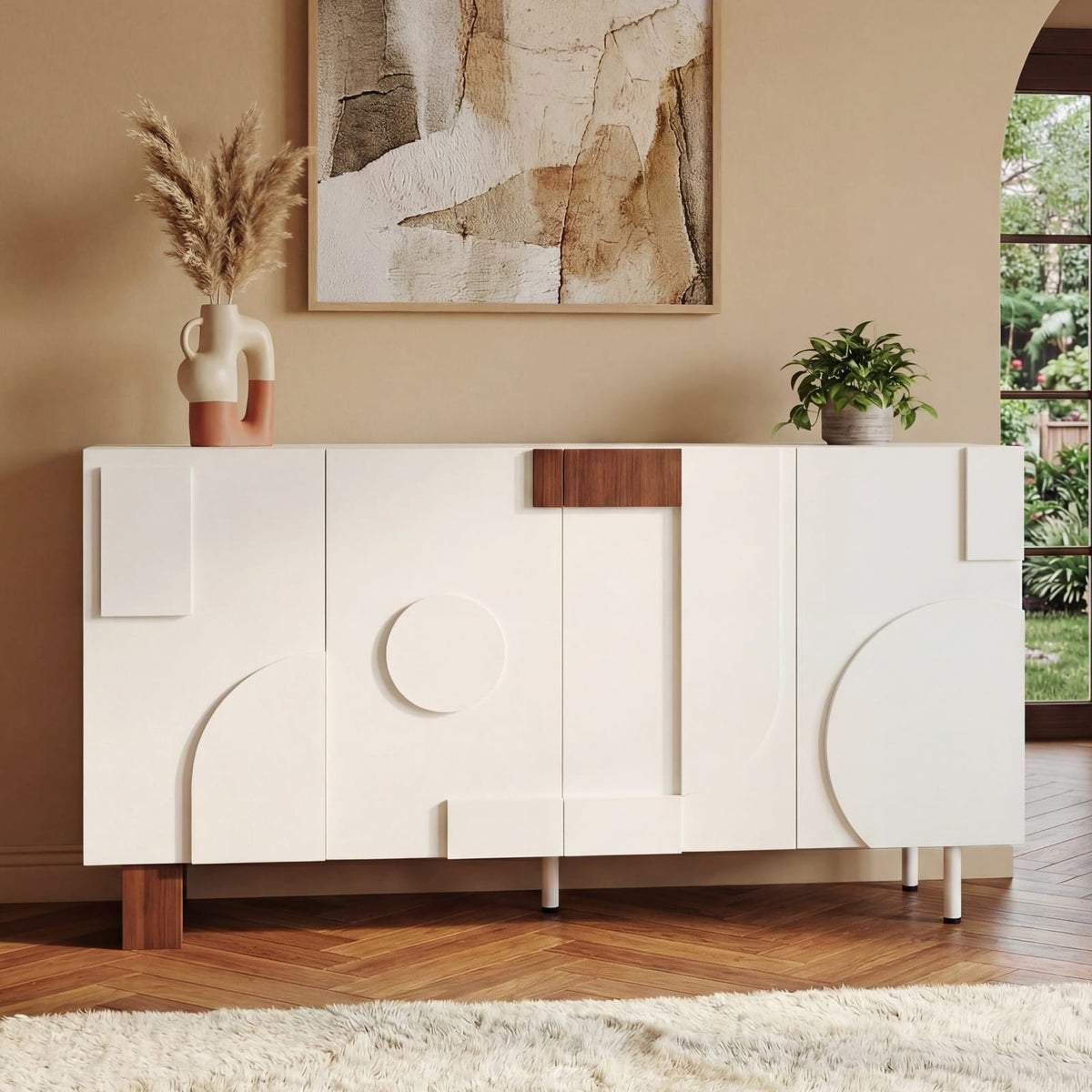 Modern White Sideboard Buffet Cabinet - 62" Storage Unit