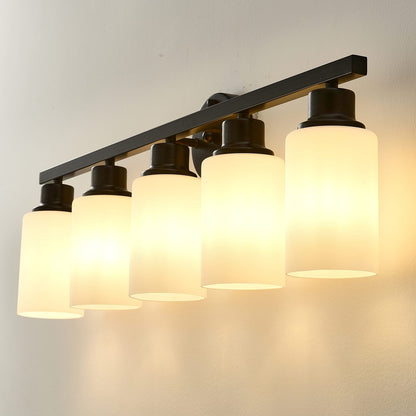 5-Light Matte Black Wall Lamps with White Glass Shades (No Bulbs) Sconce Lighting
