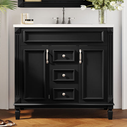 Black Ceramic Bathroom Vanity - 36" Storage Cabinet
