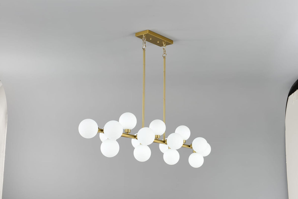 16-Light Farmhouse Chandelier - Gold+White Metal, Opal Glass