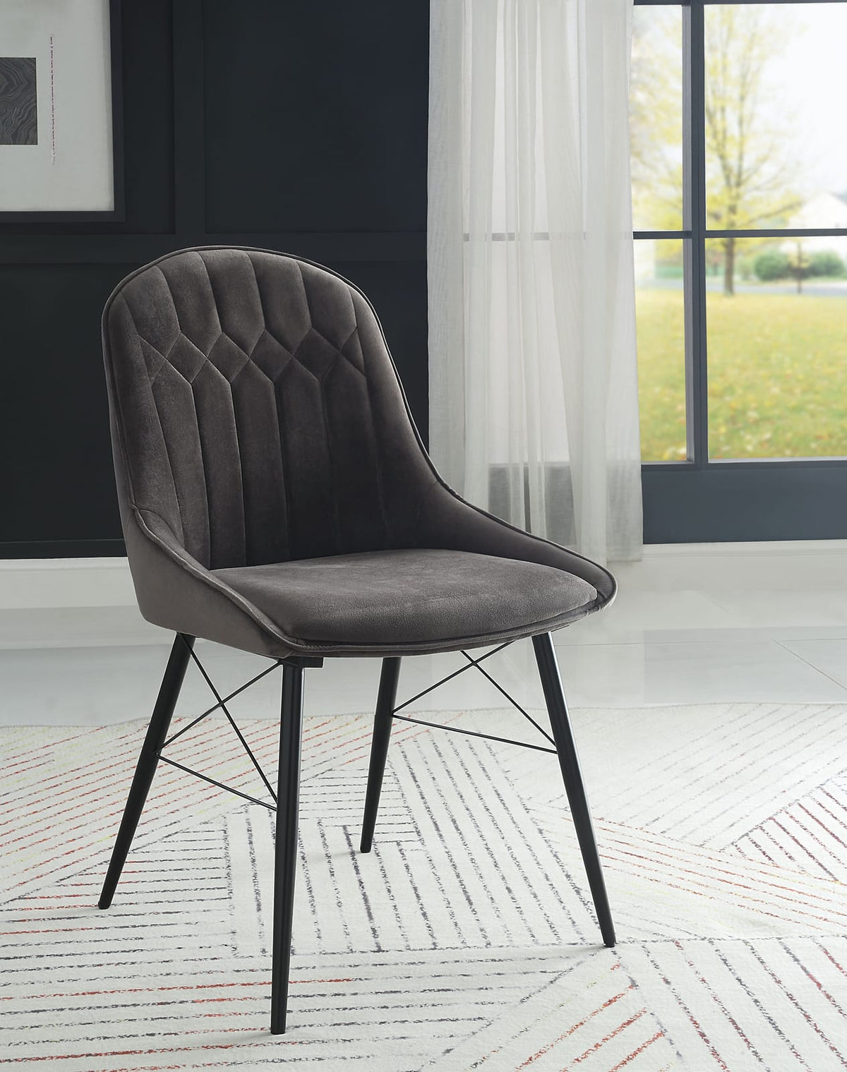 Dark Gray Fabric Dining Chairs Set of 2