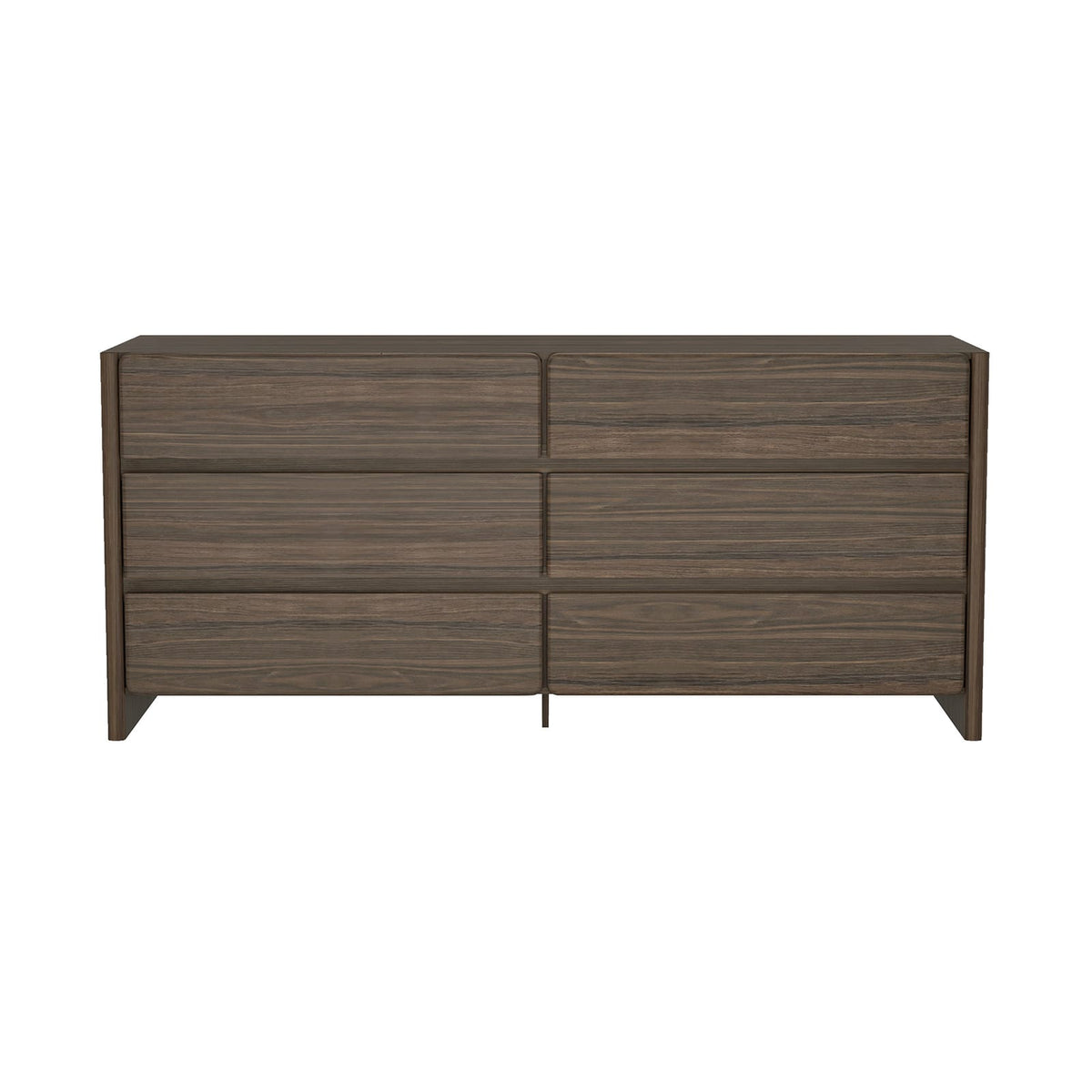 Walnut Brown Double Dresser with 6 Drawers for Bedroom Storage